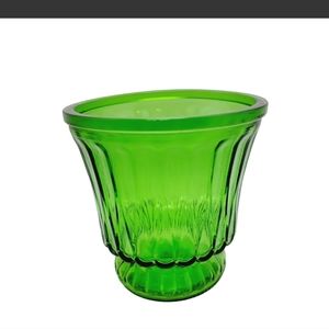 Vintage IC Signed Green Ribbed Glass Candy Bowl/Vase  Multipurpose 5" Tall